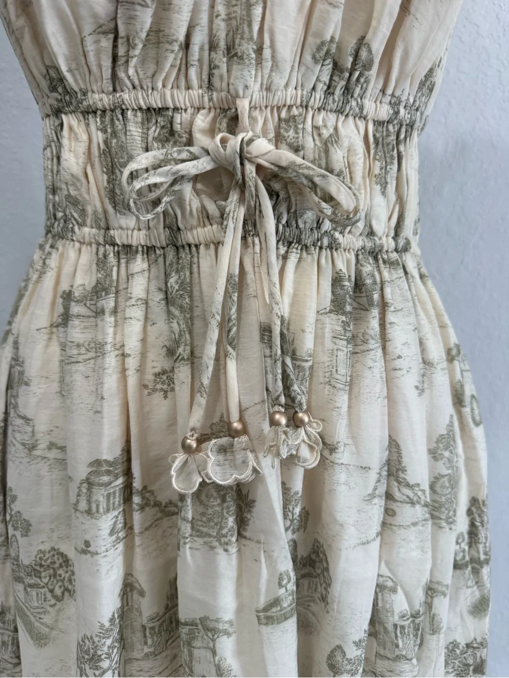 En Saison Cream Toile Print Drawstring Maxi Dress - Picture 3 of 6
